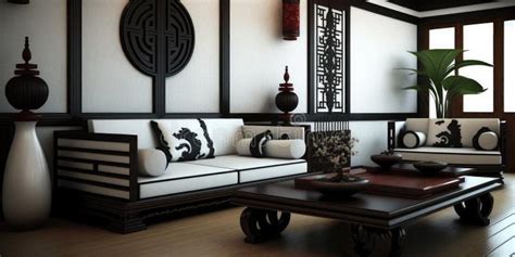 Asian Inspired Modern Living Room Interior Stock Illustration