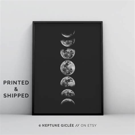 Moon Phases Wall Art Black And White Moon Phases Poster Moon Etsy