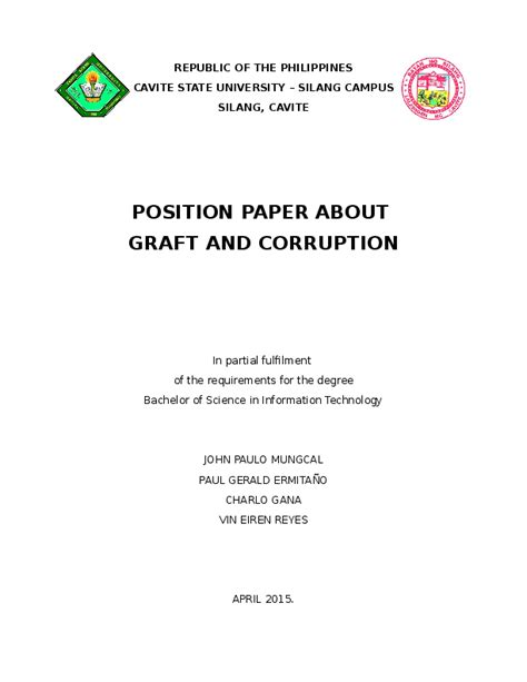 An effective position paper can be broken into footnote format or insert the bibliography at the end are allowed. (DOC) POSITION PAPER ABOUT GRAFT AND CORRUPTION | John ...