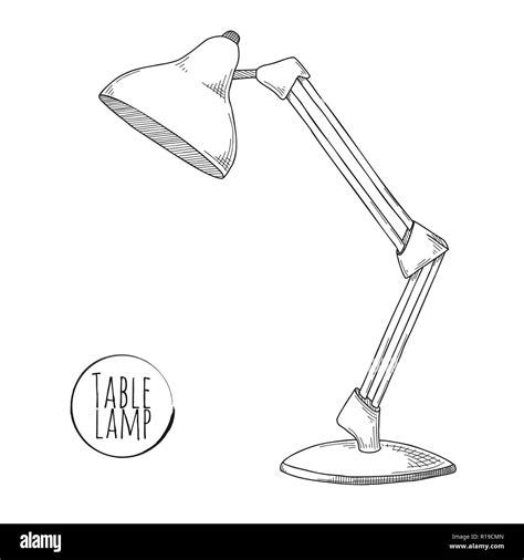 Sketch Desk Lamp Table Lamp Isolated On White Background Vector Stock