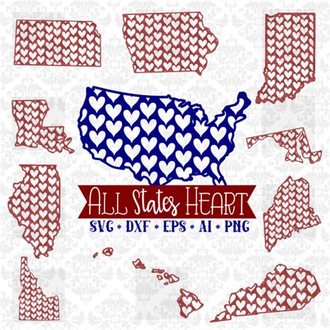 All States Every State Heart Pattern Set Whole Bundle Svg Dxf Etsy