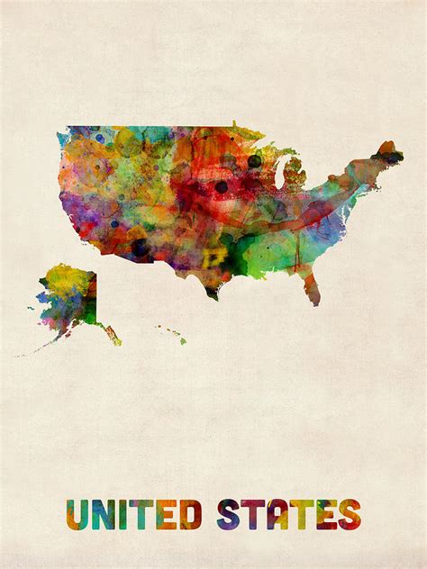 United States Watercolor Map Digital Art By Michael Tompsett Fine Art
