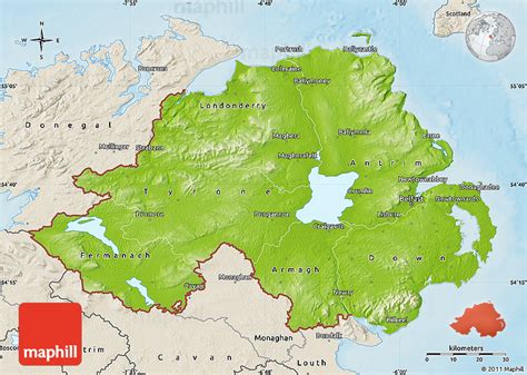 Physical Map Of Northern Ireland Shaded Relief Outside