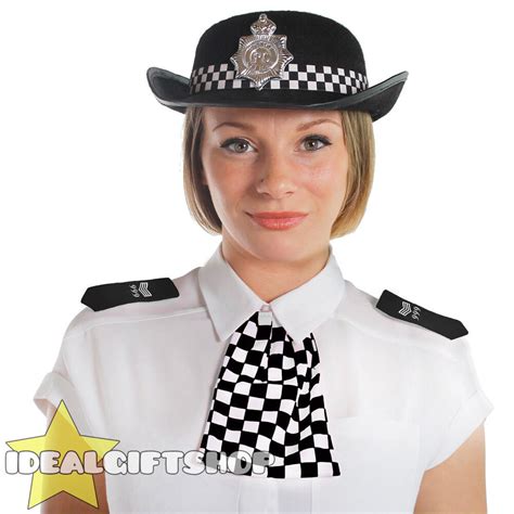 Adult Black Wpc Police Woman Hat With Epaulettes And Scarf Fancy Dress British Ebay