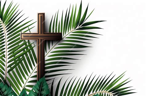 Premium Photo Palm Sunday Background With Cross And Green Palm Leaves