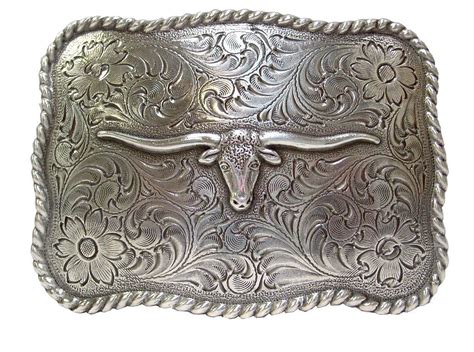 Longhorn Steer Trophy Sterling Silver Plated Western Belt Buckle