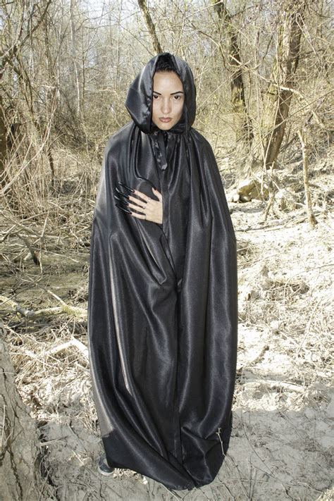 Black Witch Cloak Wizard Cloak Warlock Сloak Wide Hooded Etsy
