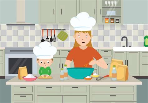 Illustration De Cuisiner Maman Et Enfant Gratuite Art Vectoriel
