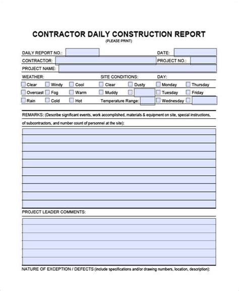 Construction Daily Report Template Word