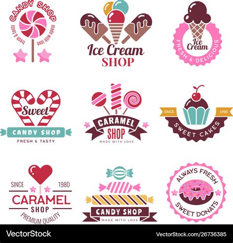Sweets Logo Badges For Candy Shop Confectionery Vector Image