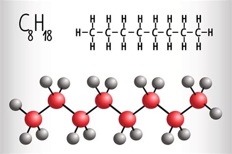 Ilustración De Modelo Fórmula Y La Molécula Química De Octano C8h18 Y
