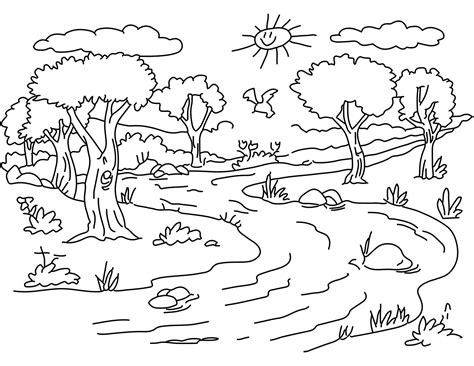 Coloring Pages Nature Landscape Forest Mountains Sea Island