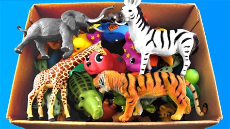 Box Of Wild Zoo Animal Toys Animal Names Education For Kids Youtube