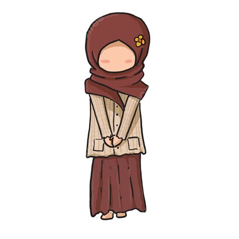Cartoon Charming Muslim Woman In Beige And Brown Dress Muslim Cartoon