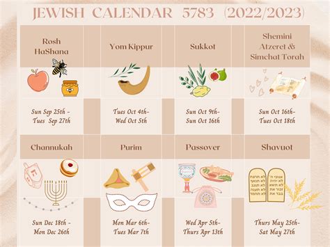 Jewish Calendar Print Out 5783 2022 2023 Etsy