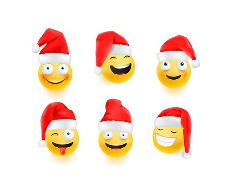 Christmas Emojis With Santa Hats Isolated On White 3441688 Vector Art