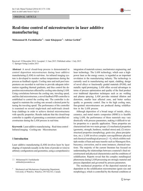 Pdf Real Time Control Of Microstructure In Laser Additive Manufacturing