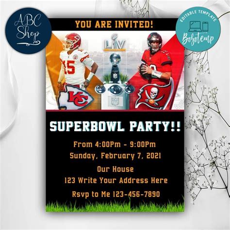 Printable Superbowl Party Invites Instant Download Createpartylabels