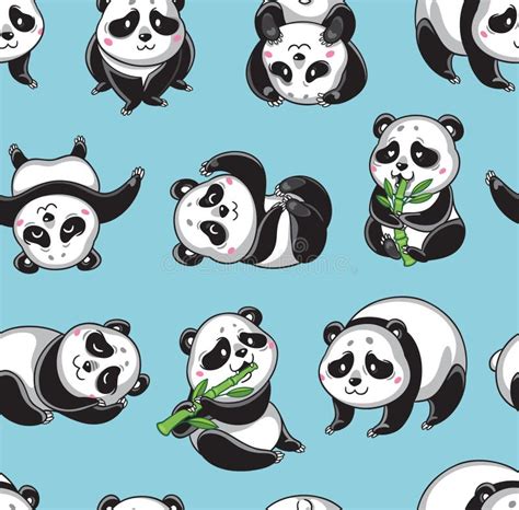 Cute Pandas Seamless Pattern Vector Illustration For Greeting Card