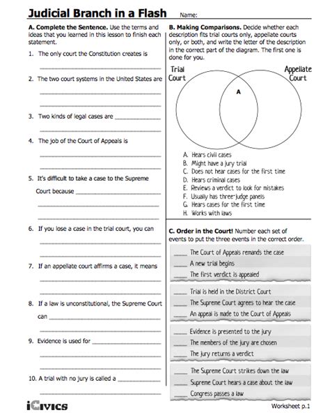 Lesson for kids | study.com the. Icivics Judicial Branch In A Flash Answer Sheet + My PDF ...