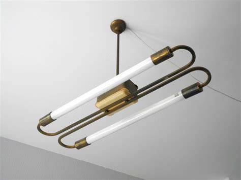 Original 50s Big Brass Ceiling Fluorescent Neon Lamp