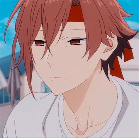 An Anime Character With Red Hair And White Shirt Looking At The Camera