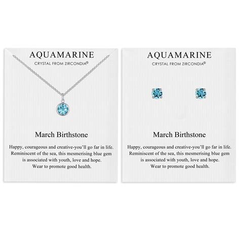 March Aquamarine Birthstone Necklace And Earrings Set Created With