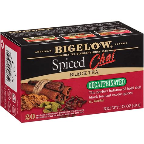 Bigelow Decaffeinated Spiced Chai Black Tea Bags 20 Count Box Pack Of