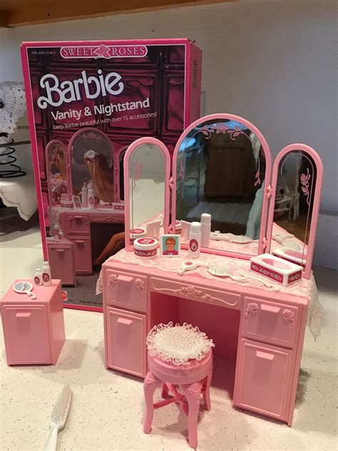 Vintage Barbie Sweet Roses Vanity And Nightstand Vintage 1987 Mattel Brand Barbie Bedroom