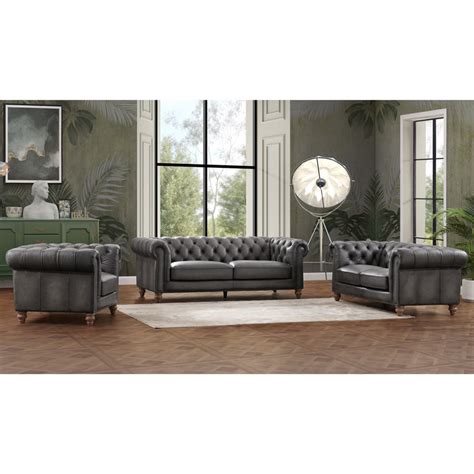 Allington 2 Seater Grey Leather Chesterfield Sofa Costco Uk