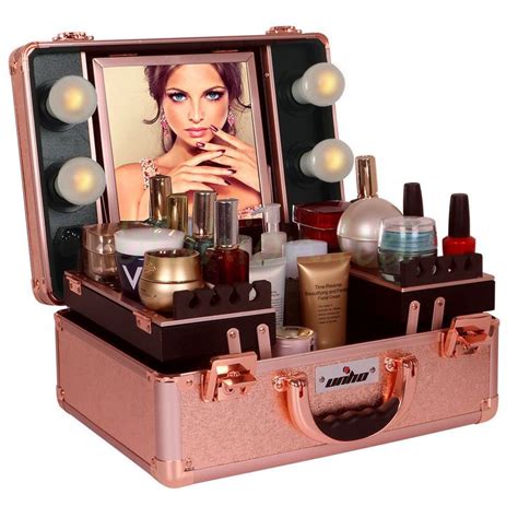 Large Cosmetics Beauty Make Up Case Hairdressing Vanity Box With Lights