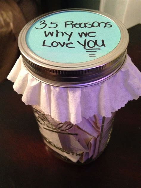 Personalized birthday presents always add a nice touch to the festivities, but if you're like me, you spend so much time fretting about what to get that now i like to keep some ideas in mind, and then specialize them based on my friend. Homemade 35th birthday present. | Frugal Momma | Pinterest ...