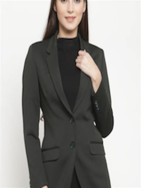 buy audstro women green solid single breasted formal blazer blazers for women 11427236 myntra