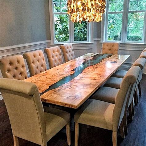 Cedar Live Edge River Dining Table With Stone Resin Etsy Nederland