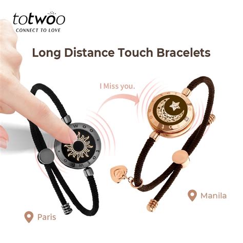 totwoo long distance touch bracelet with light up and vibration promise bracelet for couple and
