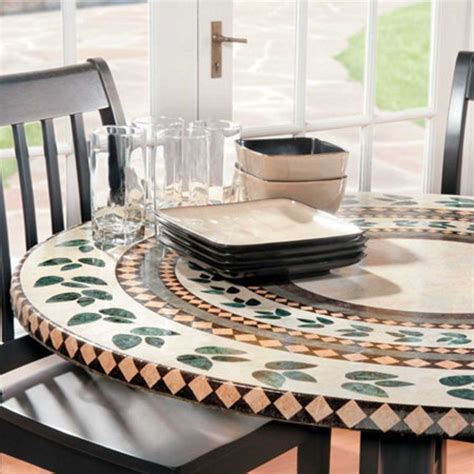 A durable, stain resistant laminate surface is the perfect option for a craft table or dining space. mosaic tile Elastic fitted vinyl outdoor 48" round patio table cover tablecloth #Unbranded ...