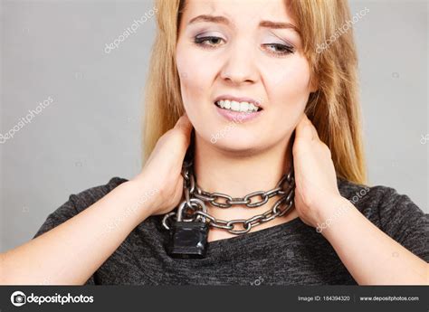 Woman Having Chain Around Neck — Stock Photo © Voyagerix 184394320