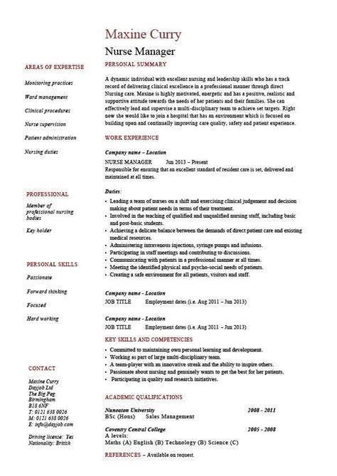 Nurse Manager Resume Cv Job Description Example Sample Nursing