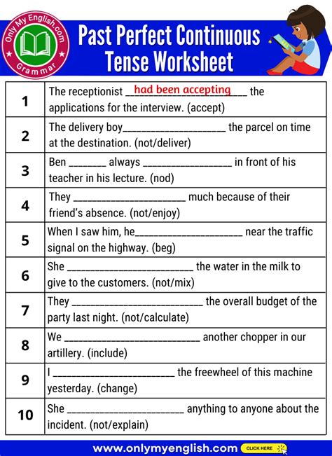 Past Perfect Continuous Tense Exercises With Answers OnlyMyEnglish