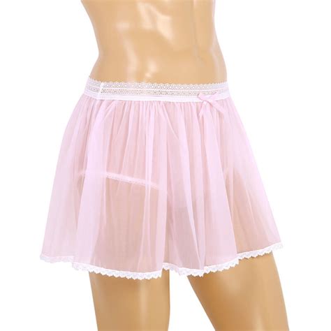 Mens Lace See Through Short Skirt Panties Sheer Ruffled Briefs Sissy