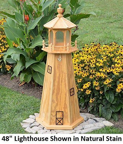Amish Made Wooden Lighthouse Yard Decoration In Oak Stain 39 Tall