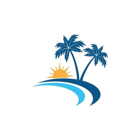 Matahari Terbit Di Pantai Garis Dengan Desain Logo Pohon Kelapa Ikon
