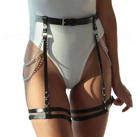 buy asooll punk leather body harness black garter belts waist leg chains fashion thigh chain