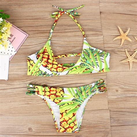 pineapple bikini set swimsuit women bathing suit swimwear two piece swimming suit mailot de bain