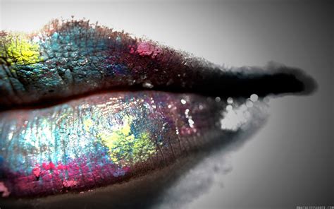 Wallpaper Colorful Reflection Green Blue Lips Glitter Color