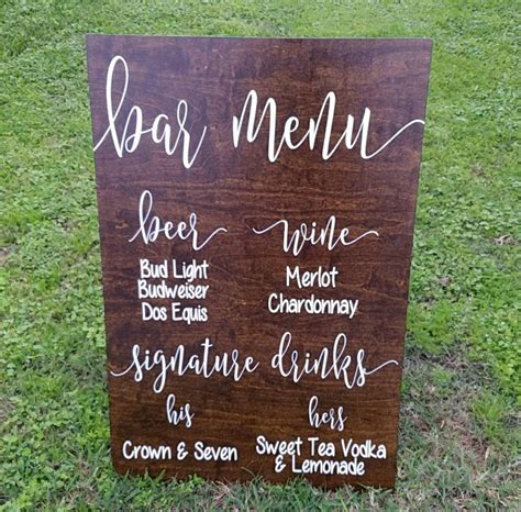 Wedding Bar Menu Wedding Bar Sign Wooden Bar Sign Rustic