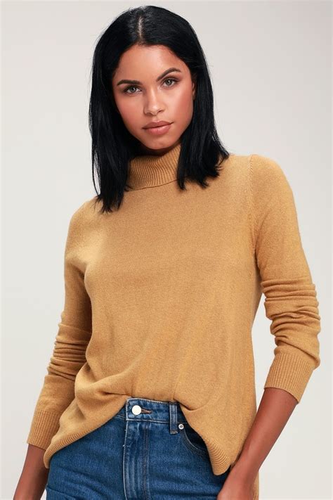 Camel Turtleneck Sweater Knit Sweater Sweater Lulus