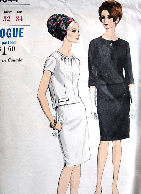P6844j21 1960s Mod Classy Two Pc Dress Pattern Vogue 6844 Ve Vogue