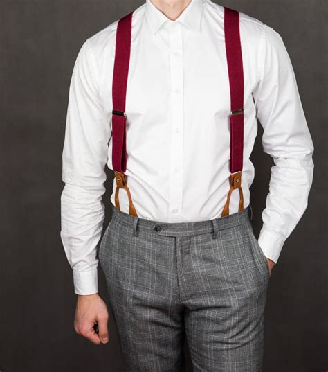 Burgundy Suspenders For Men Brown Leather Wedding Suspenders Etsy