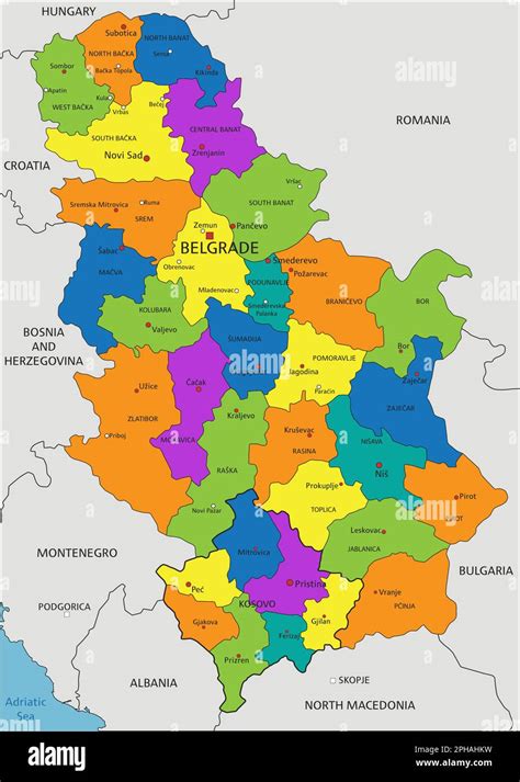Colorful Serbia Political Map With Clearly Labeled Separated Layers